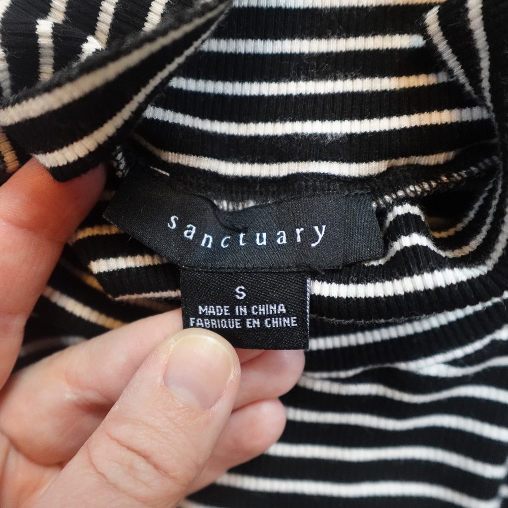 Sanctuary Dress Women Small Black Striped Mock Neck Ribbed Knit Long Sleeve Mini - Picture 2 of 8